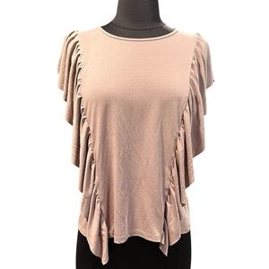 Anthropologie Brown Ruffle Trim Flutter Sleeve Blouse Top Shirt size Medium